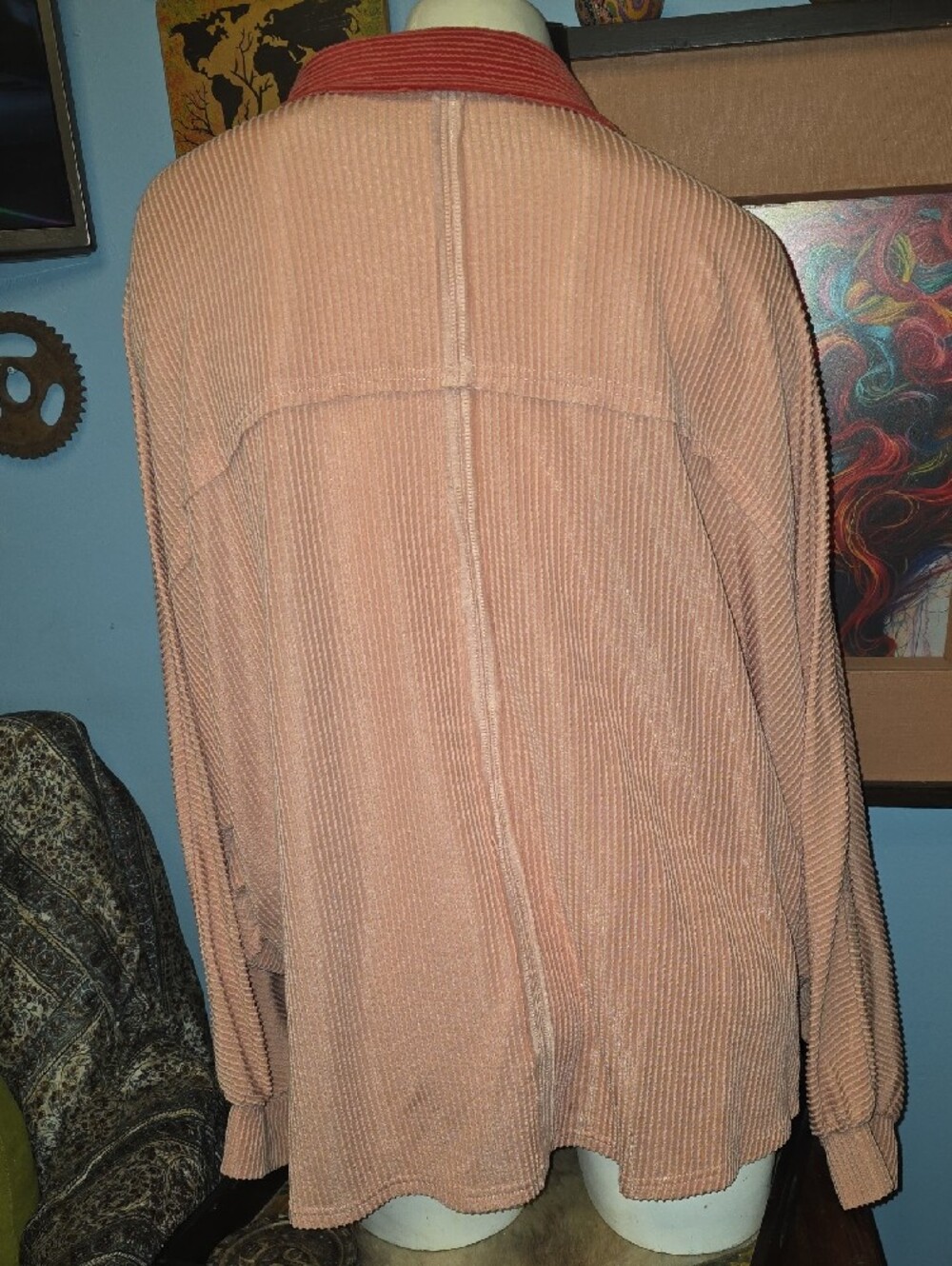 Peach & Cream Button-Front V-Neck Sweater with Rust Trim - Picture 2 of 5